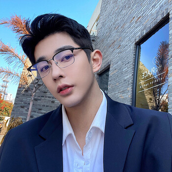 半框眼镜男款潮大脸轻钛眼镜框商务设计师款镜架散光高度近视 黑框银
