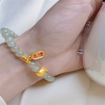 老凤祥小福袋和田玉黄金纳福牌手串吊坠纯金手链女足金999转运珠送