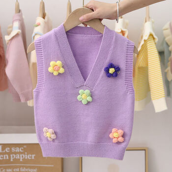 韵泽儿童马甲春秋款中小童1-3岁男女宝宝无袖背心小女孩子花朵v领外套