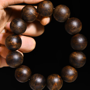 林欐欐天然老料奇楠沉香手串18mm收藏文玩送礼单圈手链复古百搭重约25