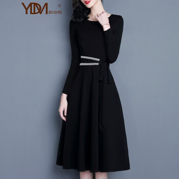 韵动犸小黑裙女春秋轻奢气质修身A字打底黑色中长款连衣裙女秋冬款品牌 黑色 长袖款 L