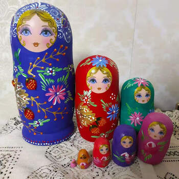 俄罗斯玩具10层风干椴木纯手工生日礼物儿童玩具摆件 8层美女蓝色