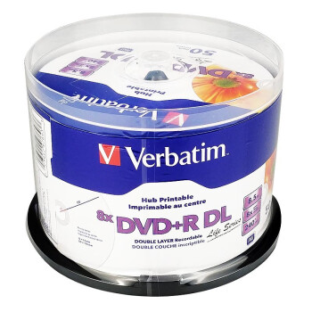 威宝（Verbatim） 台产 DVD+R DL8.5g空白可打印光盘50片装D9刻录盘8g光碟 50片一盒+薄光盘袋50个