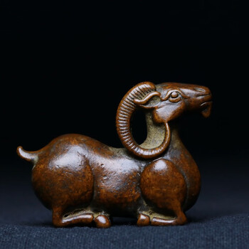 铜魂古匠实心黄铜羊摆件卧羊迷你袖珍小号把玩手把件仿古铜器工艺品茶