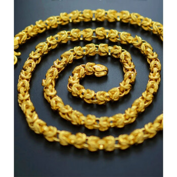 虹雅男士沙金项链越南沙金镀金项链金链子男士福字头四方龙骨 6毫米粗