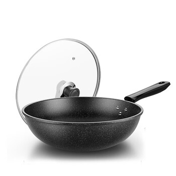 康尼菲轻油烟真空不粘锅炒锅304不锈钢家用电磁炉燃气适用黑色麦饭石