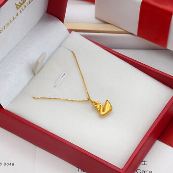 女999足金项链锁骨链迷你硬金新挂坠颈饰 足金小天鹅吊坠 s925项链 0