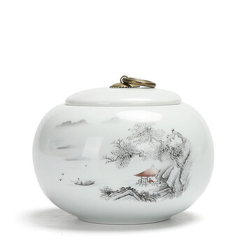 融达新款茶叶包装盒空礼盒通用密封罐红茶绿茶普洱茶叶罐陶瓷罐子定制 山居图茶叶罐