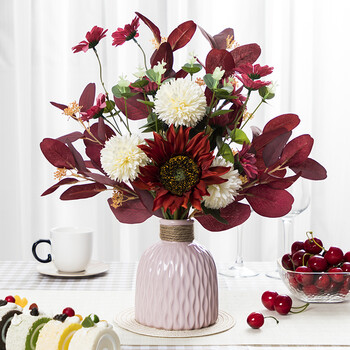 京选优品床头柜假花花艺插花客厅装饰带花瓶套装桌摆花床头柜仿真布花