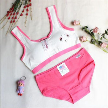 套装15少女发育期抹胸13小学生内衣内裤12女孩胸罩 西瓜红套装笑脸