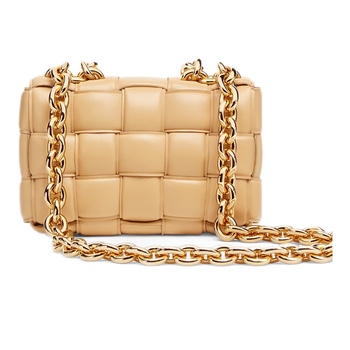 bottega veneta bv宝缇嘉女包 矩形编织小羊皮挎包链条单肩包 杏仁色
