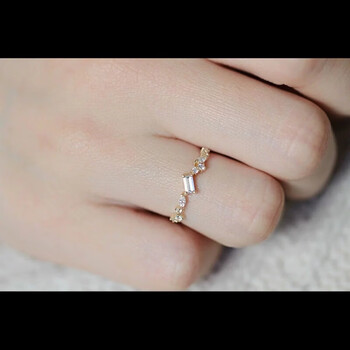 kockle碎钻戒指小方砖女s925银镀金锆钻叠搭饰品复古甜酷风闭口方钻淡