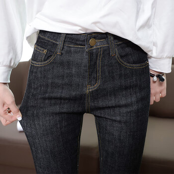 女士超低腰牛仔裤 性感九分女低中腰韩版深蓝弹力小脚学生黑灰修身分