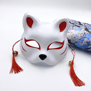 半脸猫面具手绘 抖音同款 日式和风狐狸 动漫男女猫脸cosplay面具