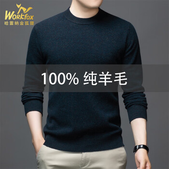 哈雷纳金狐狸 全纯羊毛衫男秋冬男士圆领毛衣简约纯色针织衫男装打底衫 AS601 夹花兰 115 