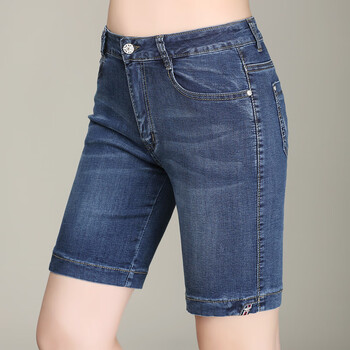 夏天中年妈妈穿的牛仔半截裤女士大裤衩五分牛仔裤高腰弹力妈妈中年薄