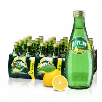 巴黎水（Perrier） 含气天然矿泉水玻璃瓶 法国进口果味气泡水 330mL 24瓶 1箱柠檬味