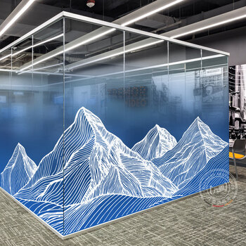 童华度 渐变玻璃贴膜办公室公司隔断贴 透明静电贴纸无胶定制 道奇蓝