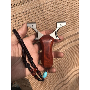 tc21钛合金弹弓扁皮快压免绑口袋美国沙漠铁户外竞技纯手工小叶紫檀