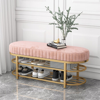 衣帽间试衣间鞋凳储物收纳凳玄关长条沙发凳穿鞋凳粉色长60宽32高43
