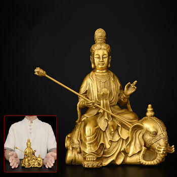 羽帛 纯铜文殊普萨佛像摆件华严三圣普贤菩萨像本命佛铜像家用佛堂