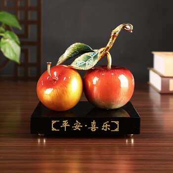 周大福《平安喜乐》苹果摆件客厅家居装饰品办公室玄关工艺品轻奢 平