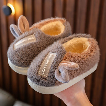 糖果涩2023儿童棉拖鞋男女童秋冬卡通可爱防滑室内居家宝宝保暖毛毛拖鞋 灰色棉 30-31 码内长19.1cm