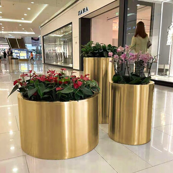 中吉万兴酒店商业广场铝合金不锈钢户外花箱组合圆形花架外摆防腐花槽