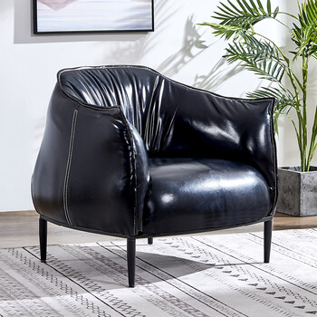 单人真皮沙发 北欧卧室休闲椅 阳台皮沙发椅 懒人小户型客厅 咖啡椅