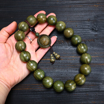 溪春水正宗绿檀木佛珠手串20mm玉檀木雕刻珠运转环手持手链男女士款