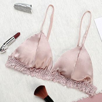 女士法式文胸薄款双面真丝文胸薄款蕾丝边桑蚕丝胸罩法式三角杯乳罩