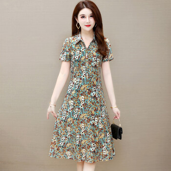 人连衣裙中年妇女反领翻领裙子有领子的妈妈中长款特大号遮肚子长裙