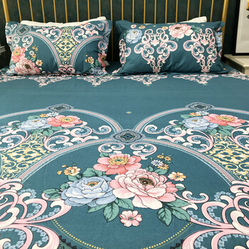 大牡丹花床单 欧式牡丹花纯棉老粗布床单棉麻帆布双人加厚大炕单 欧式