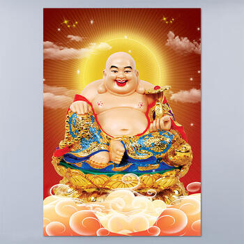 弥勒佛挂画画像大笑佛堂装饰壁画佛像图片笑口常开大肚佛禅意餐厅