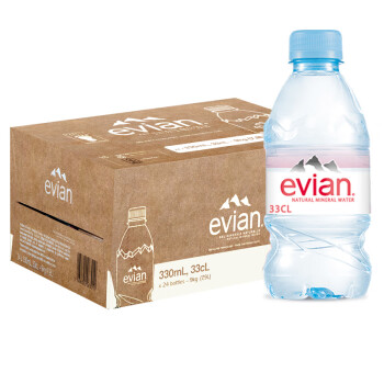 依云（EVIAN） 天然矿泉水  法国原装进口饮用水 330mL 24瓶 1箱英文版塑料瓶 塑料瓶