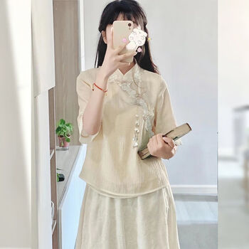 汉服女古装日常改良汉元素偏古风现代衣服新款年夏季民国风上衣文艺