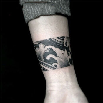 丽趣诗刹车印手腕浪花手环男女防水纹身贴臂环脚环暗黑刺青贴纸海浪