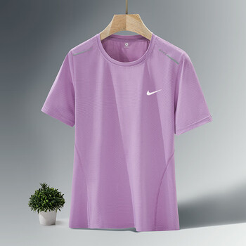 耐克冰丝滑料短袖t恤男圆领夏季高端透气休闲运动大码速干上衣女紫色