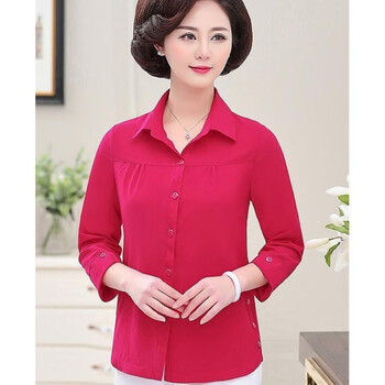 衬衫4050岁妈妈装衬衣时尚气质中年妇女雪纺上衣玫红色1八分袖5xl建议
