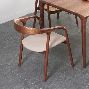 丙坤北欧全实木餐椅圈椅北美黑胡桃木家用简约日式靠背椅扶手椅餐桌椅
