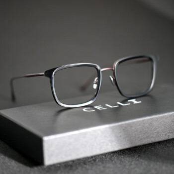 CELLI 日本手工设计师眼镜框超轻纯钛大脸男眼镜超韧镜架商务近视镜框 黑色框/咖啡腿（销量推荐） (防雾防蓝光双效)定制1.61折射率