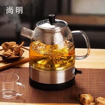 尚明（samaDOYO） 旋钮喷淋式电蒸煮一体茶器加厚耐热玻璃煮茶壶养生壶办公家用 D002-800ML