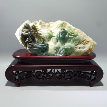 汉臻唐玺(honzontx)山水玉石摆件客厅玄关天然岫玉器摆设原石玉雕摆件