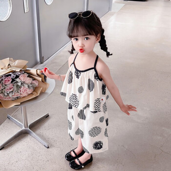 迪凡熊黑白吊带女童套装夏季一岁宝宝衣服韩版儿童夏装小女孩童装两件