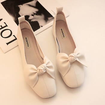 鞋2022年春季夏季浅口百搭豆豆鞋蝴蝶结一脚蹬瓢鞋白色新款第二批38