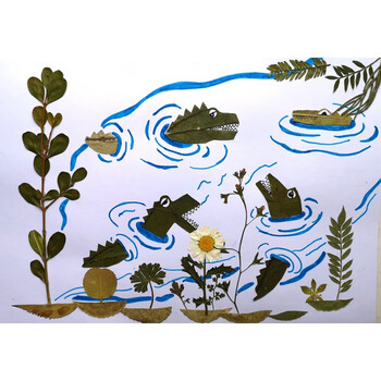 树叶贴画幼儿园手工活动材料包塑封成品小学生参赛作业动物画创意