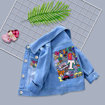 女童牛仔外套洋气新款童装儿童上衣女孩春秋童装女童夹克卡通牛仔衣