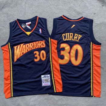 淘跃taoyue库里30号勇士复古藏蓝球衣复古刺绣网眼篮球服黑色xl欧码偏