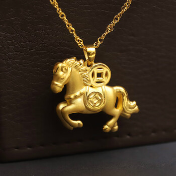 老凤凰硬金黄金小飞马吊坠男士 本命年生肖马足金999马上有钱币挂坠