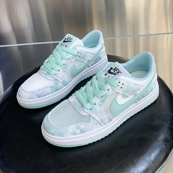 aj女鞋2022春夏季女鞋马卡龙低帮平底小白鞋学生小清新拼色休闲运动